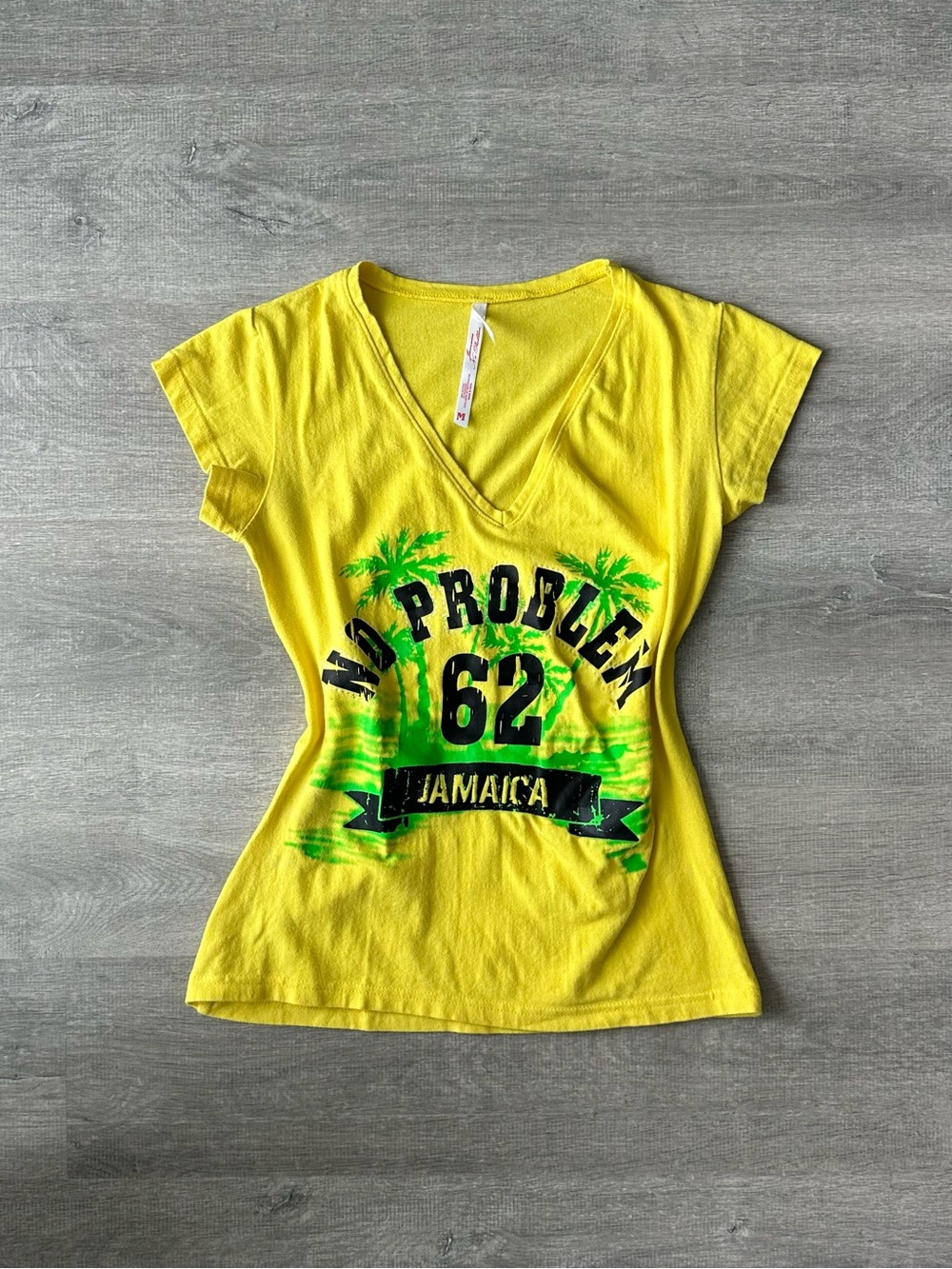 Surf style Y2K Jamaica Yellow V-Neck Baby Tee